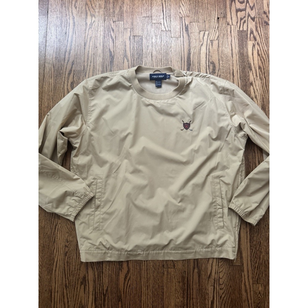 Polo Golf Ralph Lauren Mens M Pullover Windbreaker Khaki Plaid Crest Vintage